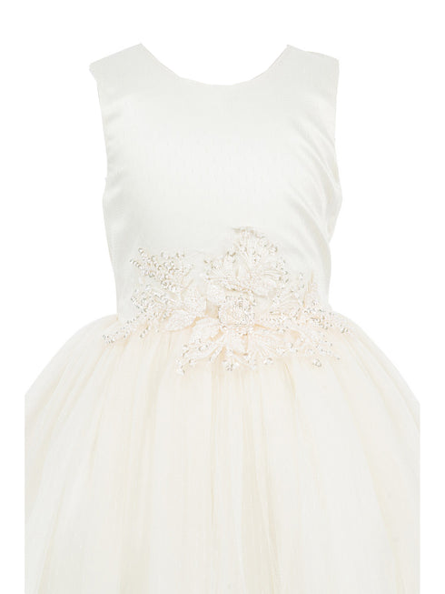 Girls Lala & Erina Champagne Satin Tulle Sequin Patch Flower Girl Dress 2-12 SophiasStyle.com detail